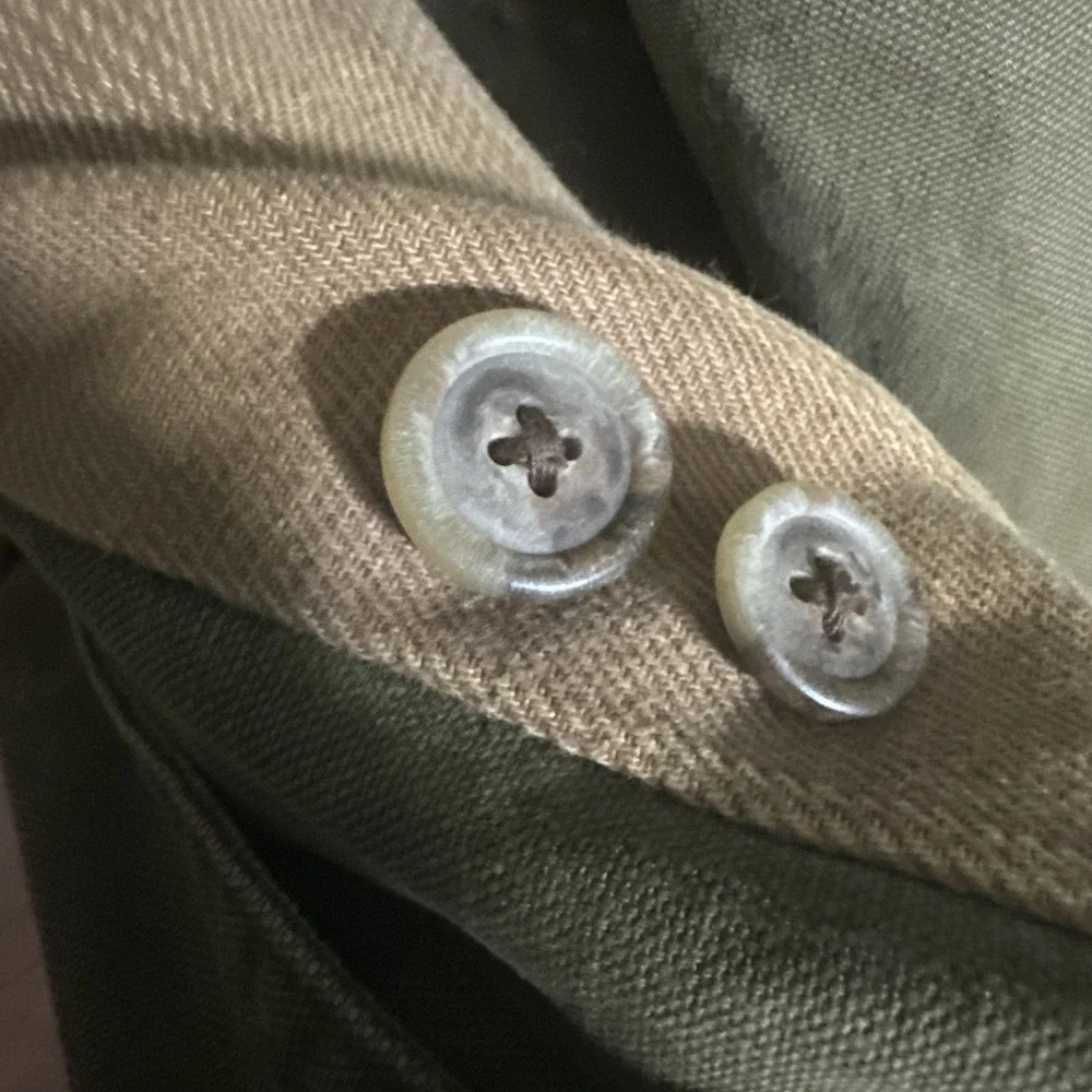 Banana Republic‎ VTG Army Green Leather Collar Distressed Jacket Mens M Read